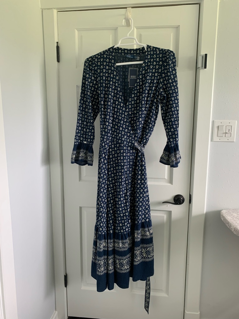 Polo By Ralph Lauren Navy Printed Wrap Maxi Dress